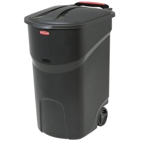 RUBBERMAID 2008188 Wheeled Trash Can with Lid, 45 gal Capacity, Plastic, Black, Hinged Closure FG5J8124BLA